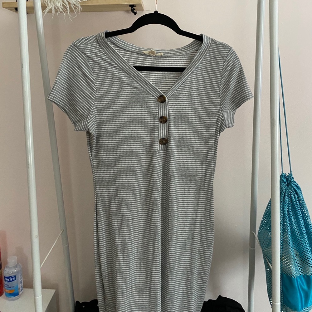 grey and white striped bodycon dress